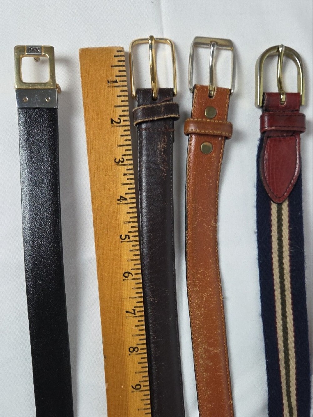 Men's Classic Leather and Striped Fabric Belts - Black, Brown, Tan, Navy